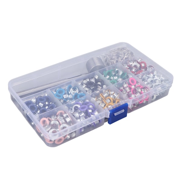 10 farger Grommet Tool Kit Jern Plast Material Robust struktur Fargerike plateringsøyler Sett for klesmodifisering 6 mm