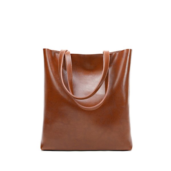 Stor brun läderväska i ko-läder 32x6x36cm - Snygg axelremsväska för kvinnor, perfekt för vår och sommar brown About 32*6*36cm