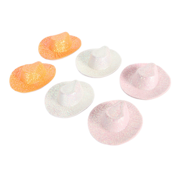 6 kpl Mini Western Cowboy Cowgirl Hat Glitter Miniatyyri söt nukkehattu Juhlamekko Hattu nukkekoti koristeluun