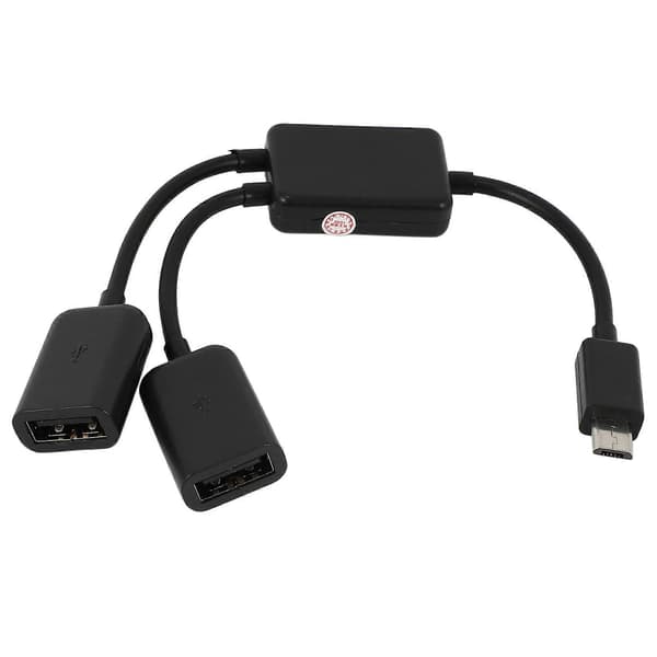 2X Micro-USB-värdkabel, Micro-USB-hane till 2X Typ A Dubbel USB-hona OTG-adapterkonverterare för Android-surfplatta svart Black
