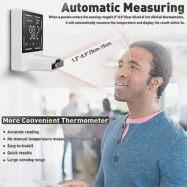 Infrarød kroppstemperaturtermometer Veggmontert, berøringsfri automatisk kroppstemperaturskannersjekk med feberalarm