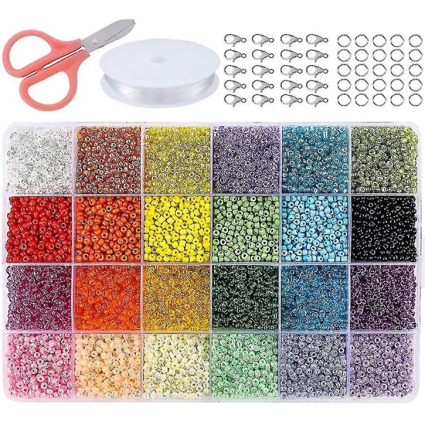 Glassfrøperler 24 farger små perlersett Armbåndperler for smykkefremstilling 3MM 12000Pcs