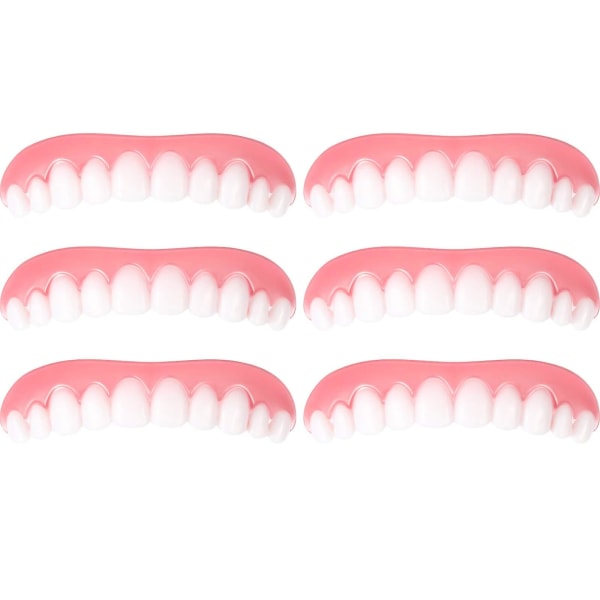6 stycken snabbfaner Proteser Bekväma övre leende tänder Vita kosmetiska tänder Tillfälliga falska tänder Comfort Fit Flex tänder