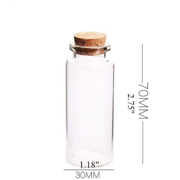 20 stk 30 mm X 70 mm mini glasflasker Krukker med trækorkprop (30 ml)