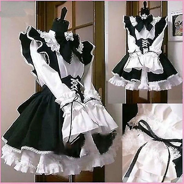 Anime Maid Cafe Cosplay-kostym för kvinnor och män