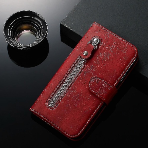 Case Xiaomi Redmi Note 11 5g:lle, Premium Pu Nahka Magneettisesti Suljettava Korttipaikat Kickstand Vetoketjutasku Pehmeä Tpu Flip Cover - Punainen