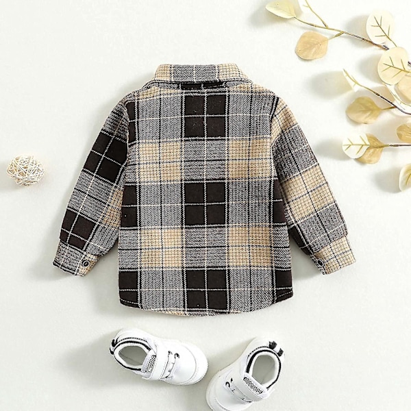 Flannelskjortejakke til småbørn | Lapel-knapper Langærmet Frakke | Efterår Vinter Varme (4-5T, D-kaffe)