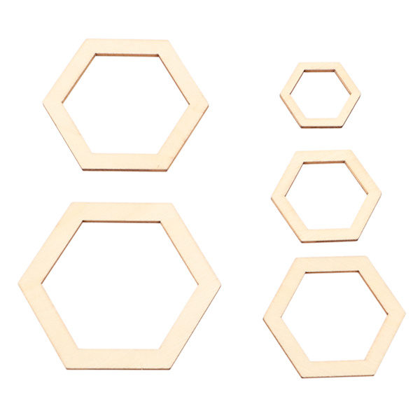 205 st hexagonala träutskärningar 5 storlekar Lätt hållbar Luktfri tomma träbitar för dekoration DIY Craft