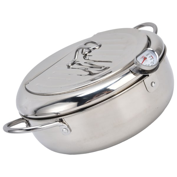 304 Stekepanne i rustfritt stål Temperaturkontrollert minifryer med termometer for kjøkken Rustfritt stål Farge 304 rustfritt stål 24cm / 9.4in