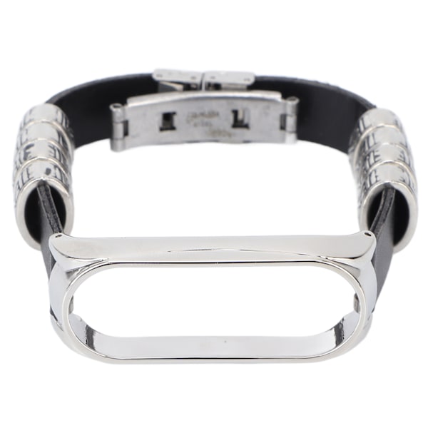 Retro læderarmbånd til Xiaomi Mi Band 5/6 NFC Mode Retro læderarmbånd Sort Sølv