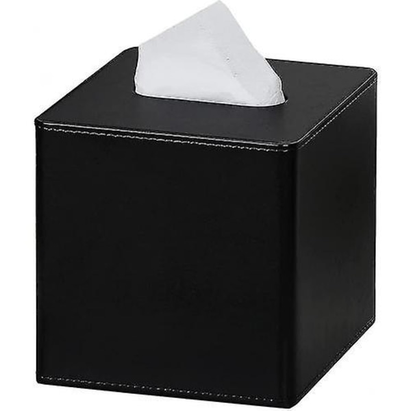 Square Tissue Box Pu Läder Tissue Box Hållare för byrå Badrumsinredning (svart)