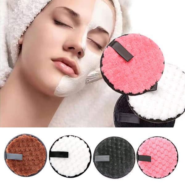 4 stk. makeupfjernerpuder, runde, dobbeltsidede, genanvendelige, bløde, bærbare, vaskbare mikrofiberpuder til makeup