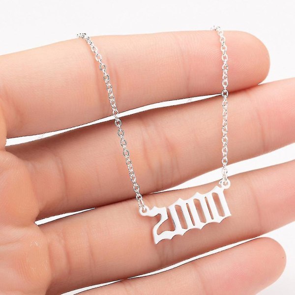 1980-2019 Fødselsår nummer Charm vedhæng rustfrit stål kæde halskæde smykker Silver 2000