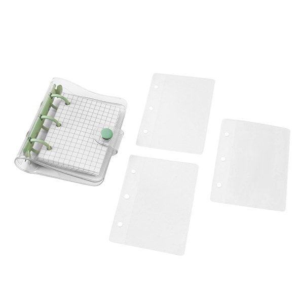 Mini-gennemsigtig 3-ringsmappe med gitterindvendig side og mappe lommer Mini løsblads notesbogmappe Klar PVC-mappecover med trykknap