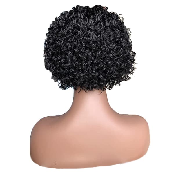 Kort lockig Pixie Cut pannband peruk kort lockig Pixie Bob äkta hår peruk