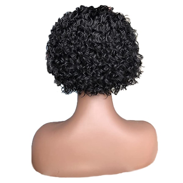 【NX】Kort lockig Pixie Cut pannband peruk Kort lockig Pixie Bob äkta hår peruk