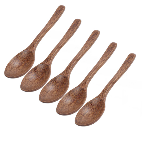 5 st träskedar Burr Free Robust Slitstark Lätt Värmebeständig Trä Mätsked Set för presenter HemBig Crimp Tail Spoon