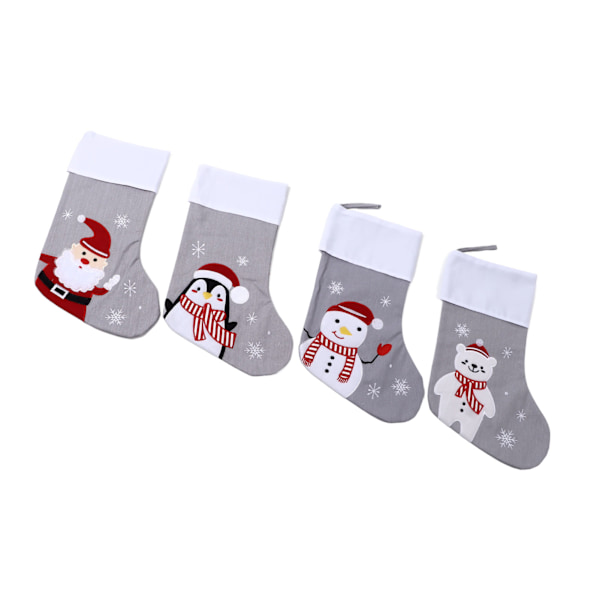 4st Julstrumpor Tecknad Penguin Björn Jultomten Snögubbe Print Xmas Strumpor Set för familjehelgens julfest