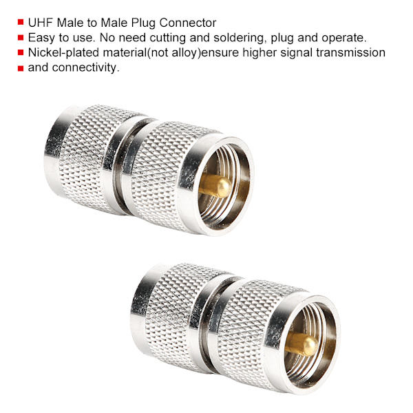 2 stk PL259 UHF hann til hann kontaktkontakt RF koaksial koaksialadapter
