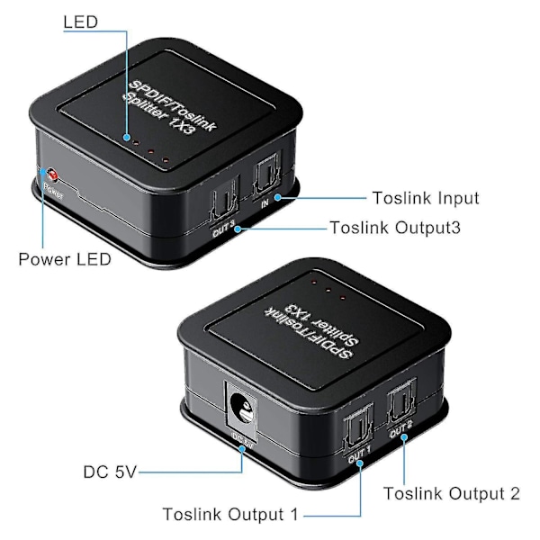 Digital Optisk Audio Splitter 1 Indgang 3 Udgang - Digital SPDIF Toslink Fiber Audio Splitter