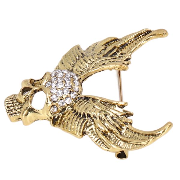 Drill Skull Brosch Glittrande Kristaller Mode Personlighet Brosch Tillbehör för kostym Coat Ancient Gold