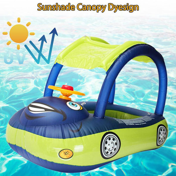 Baby uppblåsbar poolflottor med kapell Tjock PVC bilformad simflotbåt med solskydd för babybarn Sommarstrand utomhuslek