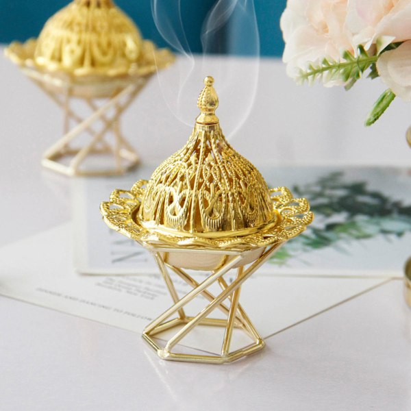 Guld røgelsebrænder Elegant rustfrit metal Vintage røgelsebrænder til hjemmet soveværelse
