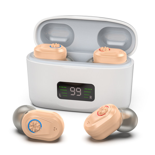 Magnetisk öra-till-öra laddningsfack hörapparater hörapparater för små äldre TWS hörlurar-hudfärg
