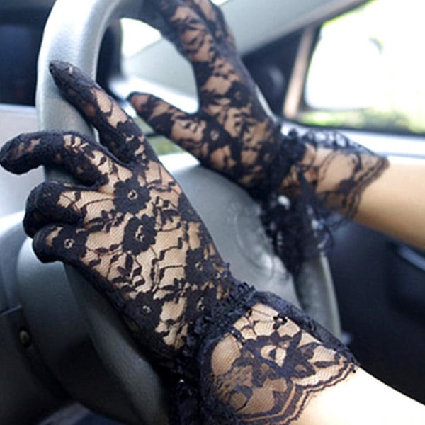 Kvinnors spetsrosa kort handledshandske för bröllopskvällsfest bröllop Black
