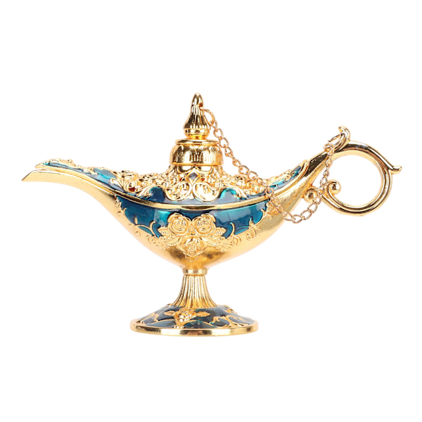 Magic Genie-lampa Utsökt färgäkta iögonfallande legering präglade mönster Genie-lampa för kontor i sovrummet Guld+BLÅ 4,7 tum