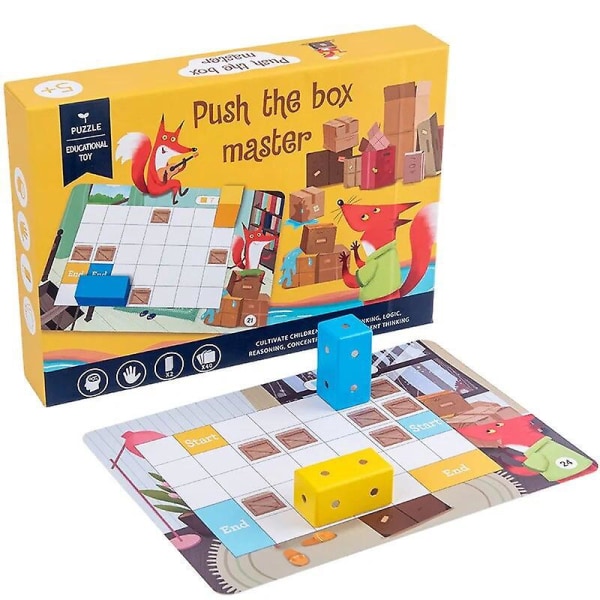 Romlig tenkning for barn Logikk Trening Brettspill Little Fox Push The Box Sokoban Puzzle Game Intellectual Toy Kids 5y+