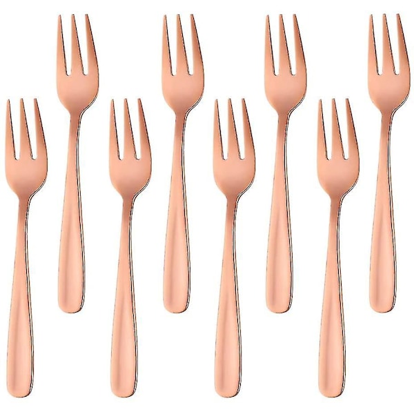 Rose Gold Stainless Steel Small Dessert Cake Tea Forks Set of 8