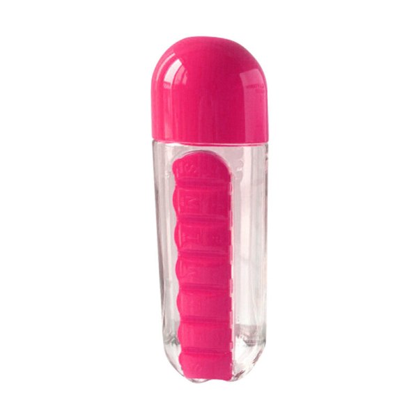 Ulkona kannettava Tritan Pill Box -vesikuppi vaaleanpunaisella seitsemän päivän pillerirasiakapselikupilla, malli: vaaleanpunainen