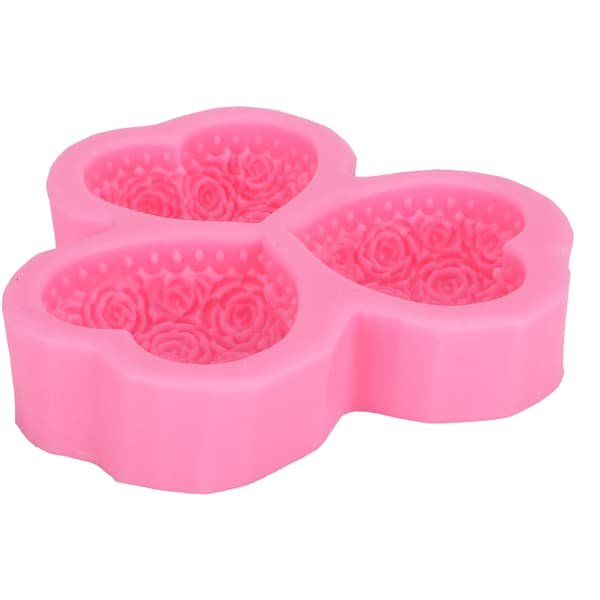 DIY Silikoneform 3-hulrum Hjerteformet Rosablomst Chokolade Fondant Sæbe Aromaterapi Gips