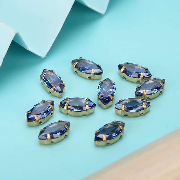 20st Sömnad Zirkon Strass Golden Claw DIY Klänning Kläder Tillbehör 5x10mm Kungsblå