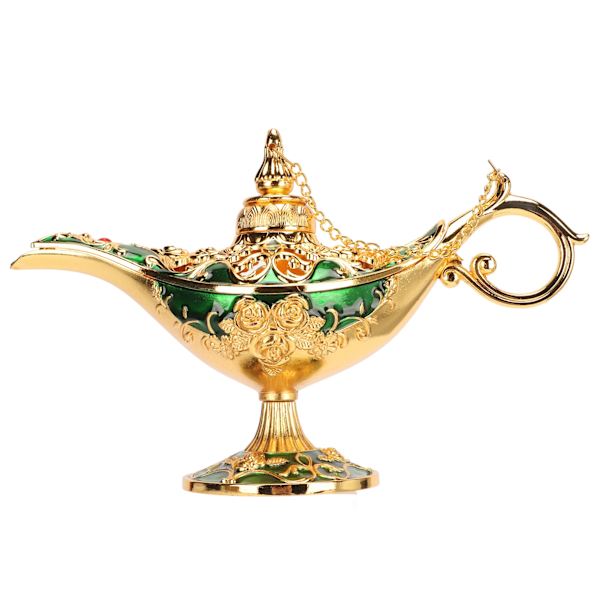 Magisk Genie Lampa Utsökt Färgäkta Iögonfallande Legering Präglat Mönster Genie Lampa för Sovrum Kontor Guld+Grön 22 cm