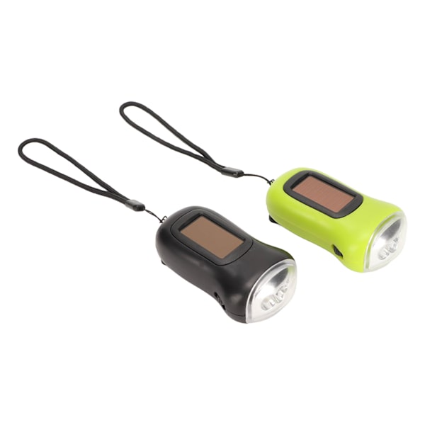 2st handvev Ficklampa Bärbar Uppladdningsbar Lättvikt Svart Grön Soldriven ficklampa för nödsituation utomhus