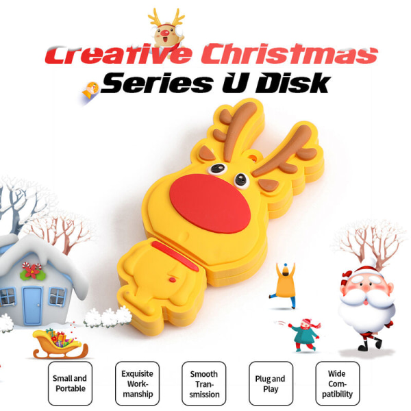 Christmas Series USB Key USB2.0 Mini USB Key, Kompakt, Bærbar, Anti-tapt, Høyhastighetsoverføring, Christmas Elk 32 GB