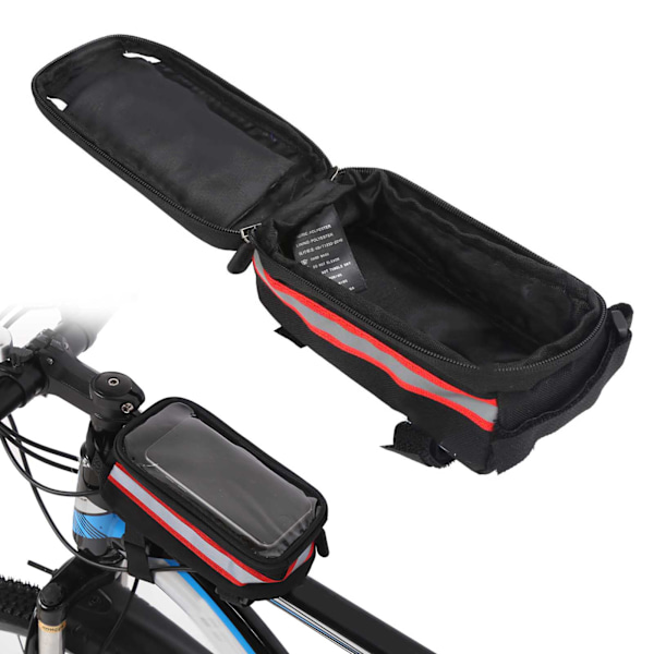 Touchskærm Cykeltaske Cykling MTB Cykelramme Front Tube Opbevaringstaske til 6,3x3,2in PhoneRed
