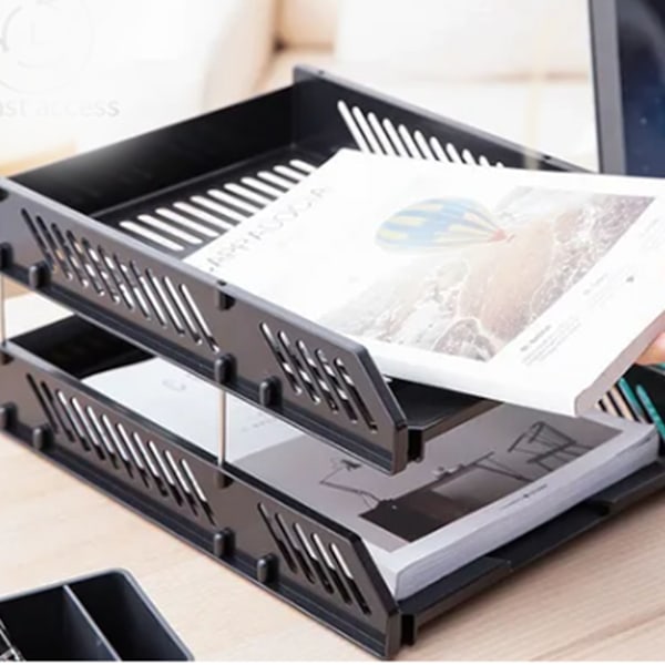 2-lags Papirkurv Organizer Stor Kapacitet Hul Desktop Fil Organizer til Hjem Skole Kontor