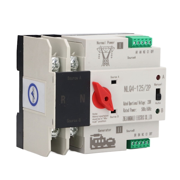 2P Dual Power Automatisk Transfer Switch Generator Avbrottsfri växlingsbrytare AC230V 50A