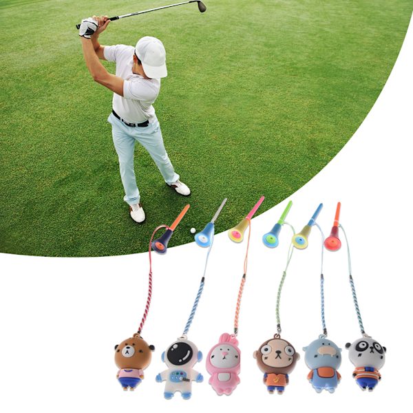 6-pack Golf Tee Hängare Cartoon Plast Anti-Lost Golf Tee Ring med Rem Golf Tee Hållare
