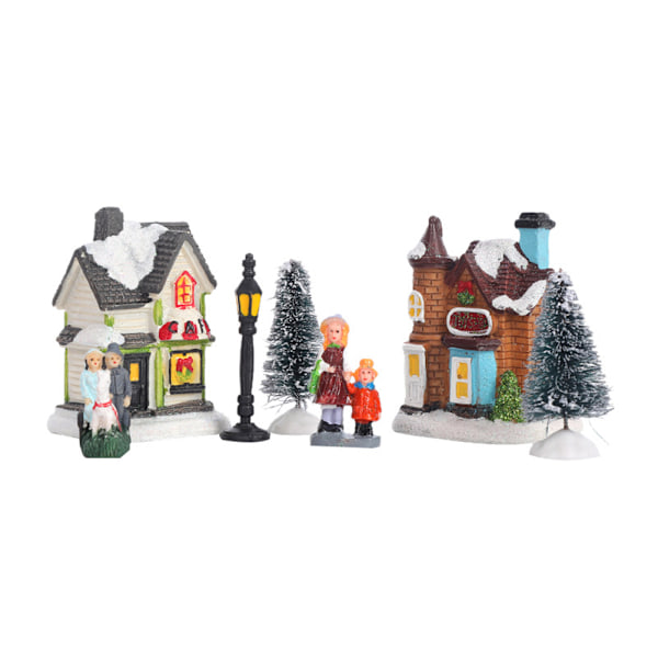 Juleby Sæt Harpiks Julscen By LED-oplyste Miniaturehuse Town Juleby Huse Gave