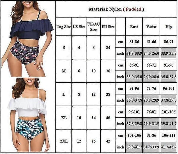 Bikini för kvinnor Vadderad Ruffle Cold Shoulder Toppar + Högmidjade Trosor Set Baddräkt A S