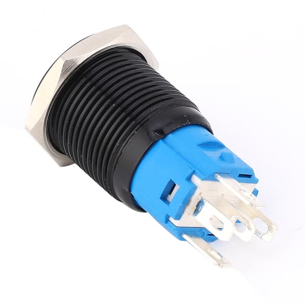 2ST svart selvlåsing metallbryter IP65-beskyttelse med LED-lampe og symbol 16mm (blå 3-6VDC)