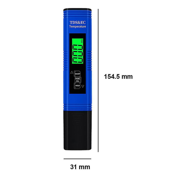 3-in-1 Tds Ec & Temperature Meter Ultrahigh-tarkkuus digitaalinen vedenlaadun Tds-testeri (sininen)