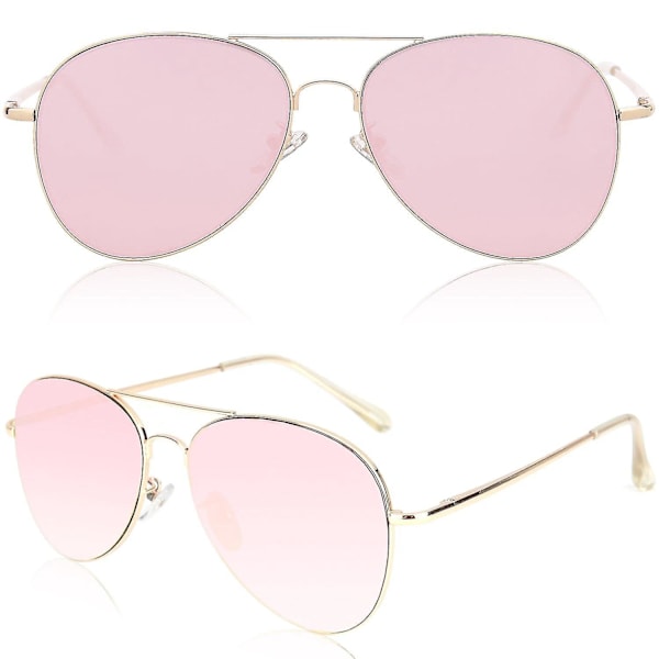 Metal Frame Pilot Sunglasses with Mirror Lens and Spring Hinges