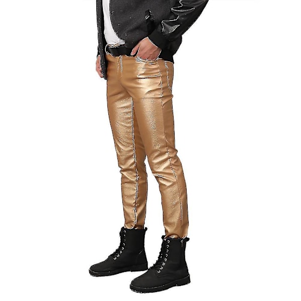 Youthup Gold Faux Leather Stretch Pants för Män EU 35