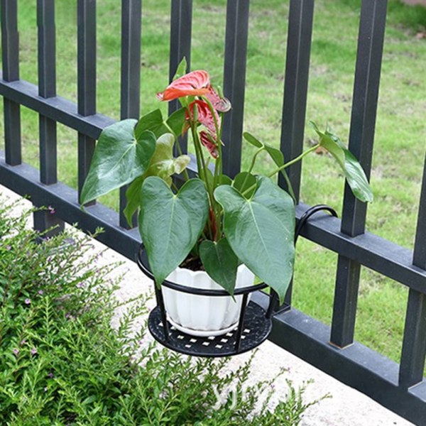 1 hengende balkong blomsterstativ europeisk stil jern rekkverk pottestativ vinduskarm veggmontert blomsterpottestativ (svart)