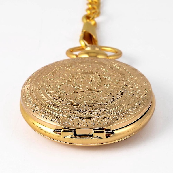 Fashion Quartz Pocket Watch with Gold Pattern for Men and Women